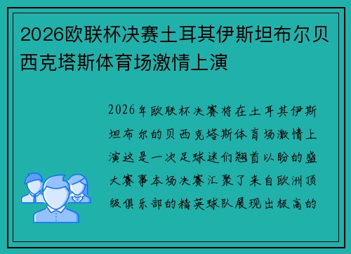 2026欧联杯决赛土耳其伊斯坦布尔贝西克塔斯体育场激情上演